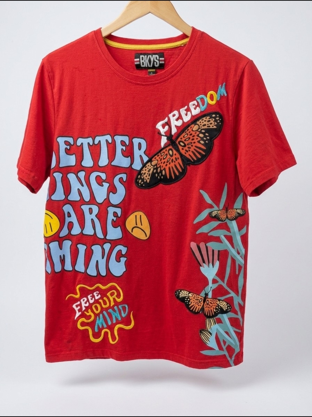 BKYS Better Things Are Coming Graphic T Shirt Men's Small Red Butterfly Tee